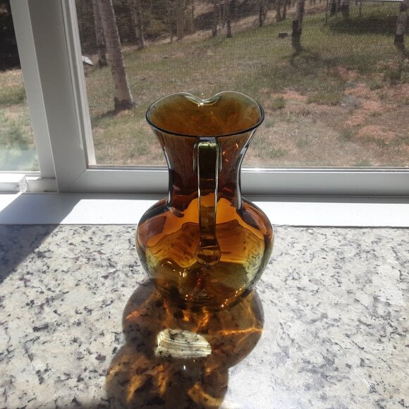 1960's Bischoff Kingston Pitcher Hand Blown Art Glass Green Amber Wayne Husted - Picture 4 of 9